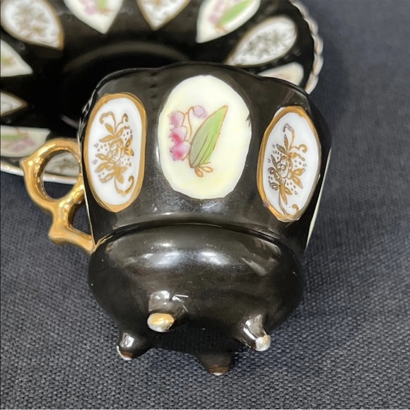 2 Sets Mid Century OHASHI Occupied Japan DEMITASSE 4 Footed Cups & Saucers - Picture 5 of 8